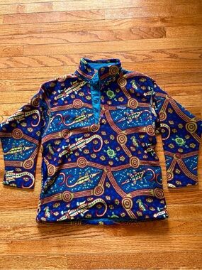 Vintage Rare Patagonia Synchilla Fleece Pullover 90s Crocodile Alligator Blue